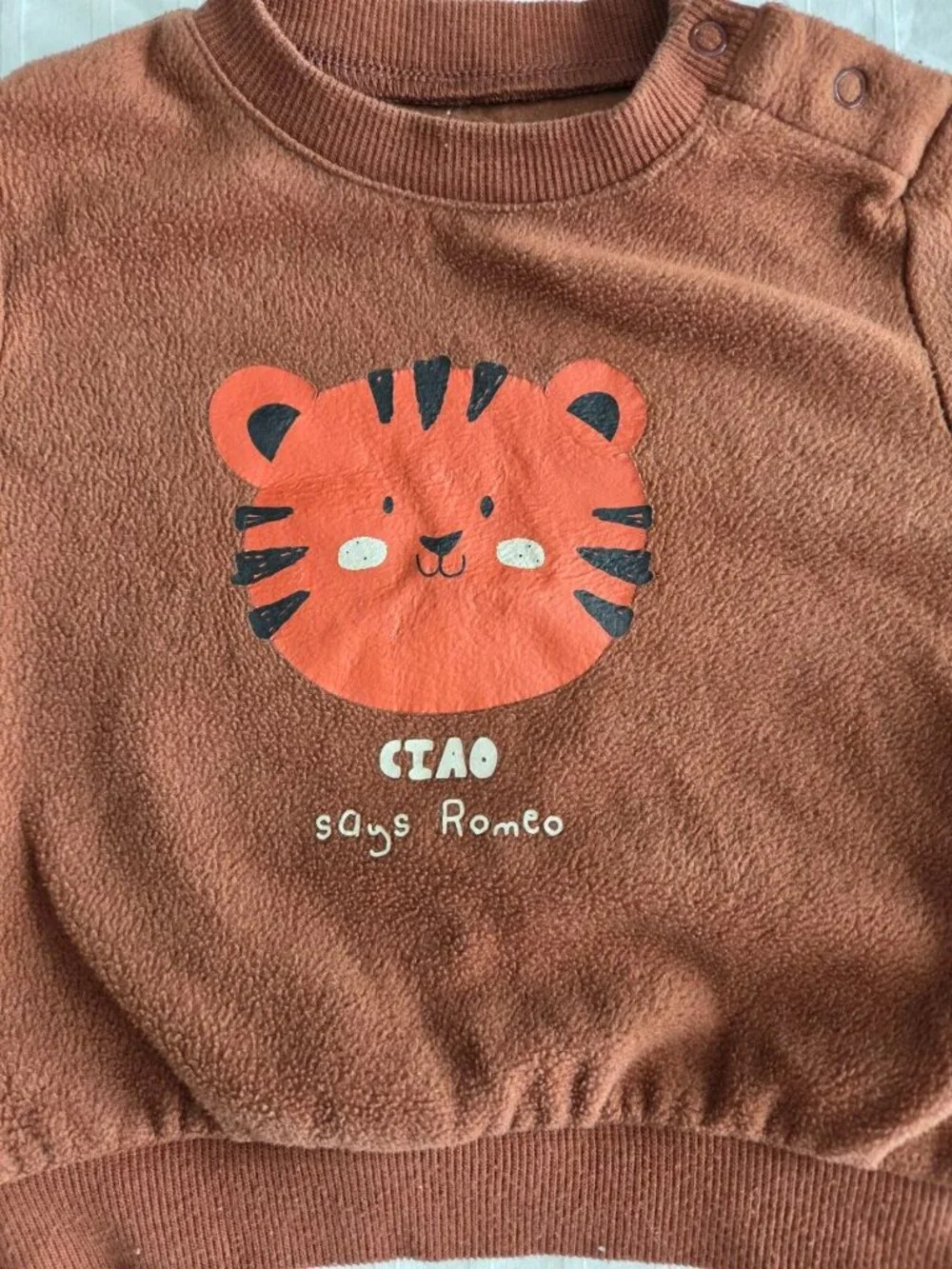 Kiabi Baby 2-Piece Fleece Outfit 12 Months Brown Tiger Sweatshirt Pants Set